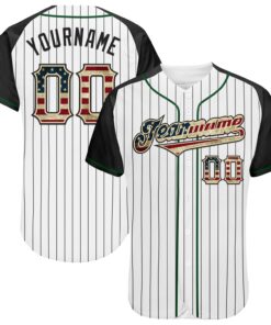 Custom White Black Pinstripe Vintage USA Flag Cream-Green Authentic Raglan Sleeves Baseball Jersey