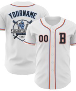 Custom White Black Powder Blue-Orange Authentic Baseball Jersey