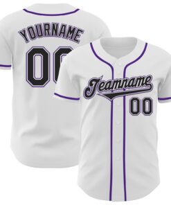 Custom White Black-Purple Authentic Baseball Jersey