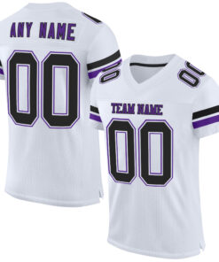 Custom White Black-Purple Mesh Authentic Football Jersey