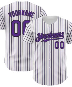 Custom White (Black Purple Pinstripe) Purple-Black Authentic Baseball Jersey
