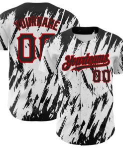 Custom White Black-Red 3D Pattern Design Abstract Sharp Shape Authentic Baseball Jersey
