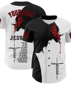 Custom White Black-Red 3D Pattern Design Religion Jesus Christ Authentic Baseball Jersey