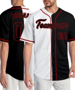 Custom White Black-Red Authentic Split Fashion Baseball Jersey