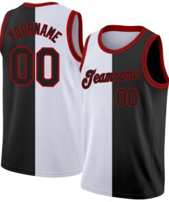Custom White Black-Red Authentic Split Fashion Basketball Jersey