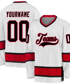 Custom White Black-Red Hockey Jersey