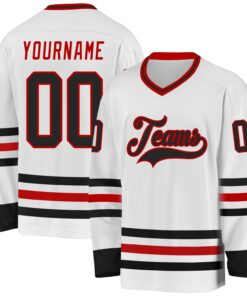 Custom White Black-Red Hockey Jersey