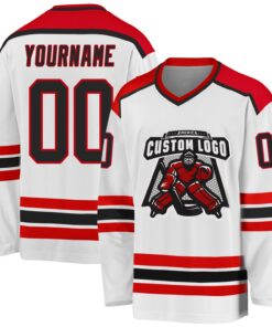 Custom White Black-Red Hockey Jersey