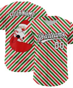 Custom White Black Red-Kelly Green 3D Funny Christmas Authentic Baseball Jersey