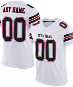 Custom White Black-Red Mesh Authentic Football Jersey