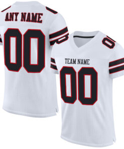 Custom White Black-Red Mesh Authentic Football Jersey