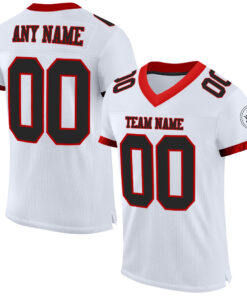 Custom White Black-Red Mesh Authentic Football Jersey