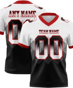 Custom White Black-Red Mesh Authentic Gradient Square Shape Flag Football Jersey