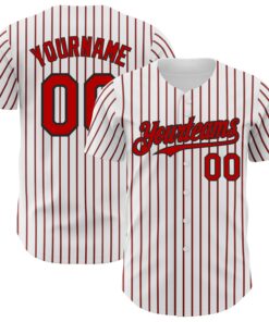 Custom White (Black Red Pinstripe) Red-Black Authentic Baseball Jersey
