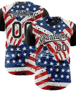 Custom White Black Royal-Red 3D American Flag Patriotic Authentic Baseball Jersey