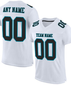 Custom White Black-Teal Mesh Authentic Football Jersey