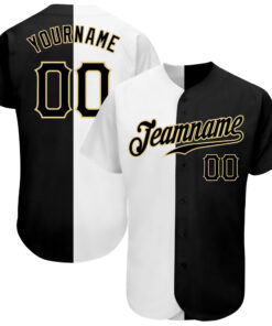 Custom White-Black Vegas Gold Authentic Split Fashion Baseball Jersey