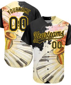 Custom White Black-Yellow 3D Pattern Design Music Festival Watercolor International Jazz Day Authentic Baseball Jersey