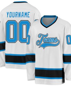 Custom White Blue-Black Hockey Jersey