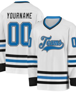 Custom White Blue Gray-Black Hockey Jersey
