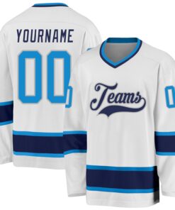 Custom White Blue-Navy Hockey Jersey