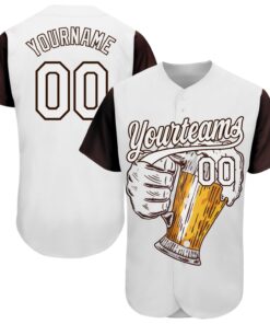 Custom White Brown 3D Pattern Design Beer Festival Authentic Baseball Jersey