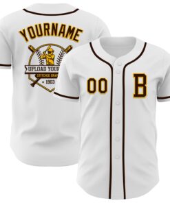 Custom White Brown-Gold Authentic Baseball Jersey