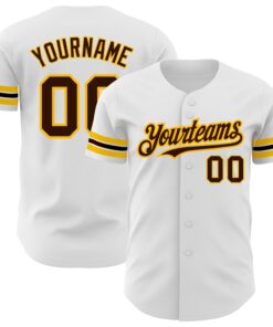 Custom White Brown-Gold Authentic Baseball Jersey