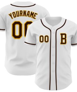 Custom White Brown-Gold Authentic Baseball Jersey