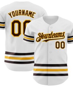 Custom White Brown-Gold Line Authentic Baseball Jersey