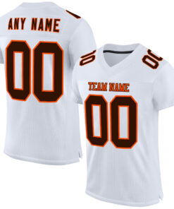 Custom White Brown-Orange Mesh Authentic Football Jersey