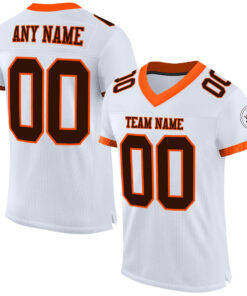 Custom White Brown-Orange Mesh Authentic Football Jersey