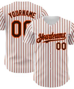 Custom White (Brown Orange Pinstripe) Brown-Orange Authentic Baseball Jersey
