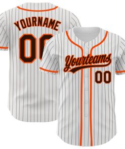 Custom White Brown Pinstripe Brown-Orange Authentic Baseball Jersey