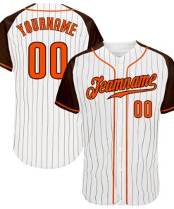 Custom White Brown Pinstripe Orange-Brown Authentic Raglan Sleeves Baseball Jersey