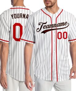 Custom White Brown Pinstripe Red-Brown Authentic Baseball Jersey