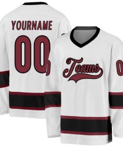 Custom White Burgundy-Black Hockey Jersey