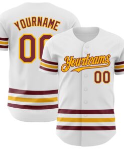 Custom White Burgundy-Gold Line Authentic Baseball Jersey