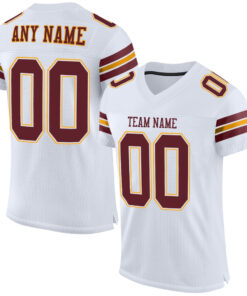 Custom White Burgundy-Gold Mesh Authentic Football Jersey