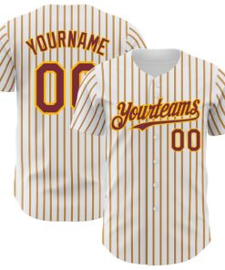 Custom White (Burgundy Gold Pinstripe) Burgundy-Gold Authentic Baseball Jersey