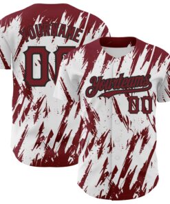 Custom White Crimson-Black 3D Pattern Design Abstract Sharp Shape Authentic Baseball Jersey
