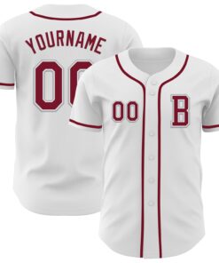 Custom White Crimson-Gray Authentic Baseball Jersey