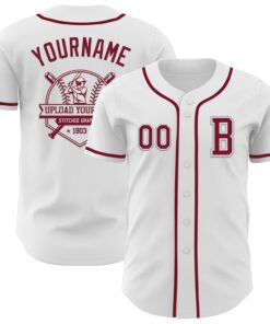 Custom White Crimson-Gray Authentic Baseball Jersey