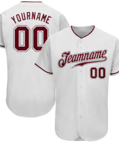 Custom White Crimson-Gray Authentic Baseball Jersey