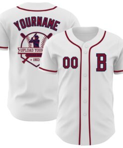 Custom White Crimson-Navy Authentic Baseball Jersey