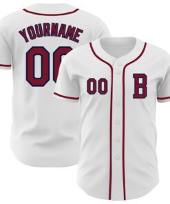 Custom White Crimson-Navy Authentic Baseball Jersey