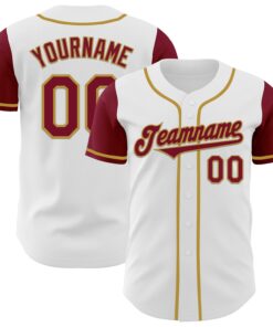 Custom White Crimson-Old Gold Authentic Two Tone Baseball Jersey