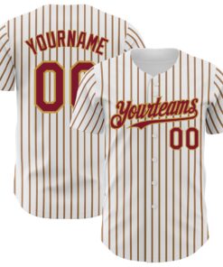 Custom White (Crimson Old Gold Pinstripe) Crimson-Gold Authentic Baseball Jersey