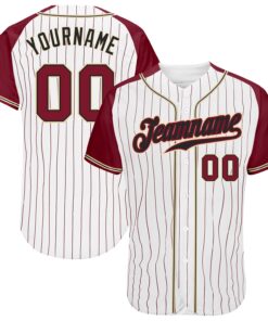 Custom White Crimson Pinstripe Crimson-Cream Authentic Raglan Sleeves Baseball Jersey