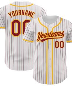 Custom White Crimson Pinstripe Crimson-Gold Authentic Baseball Jersey